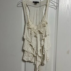Y2K Cream Waterfall Ruffled Tank Top with Lace